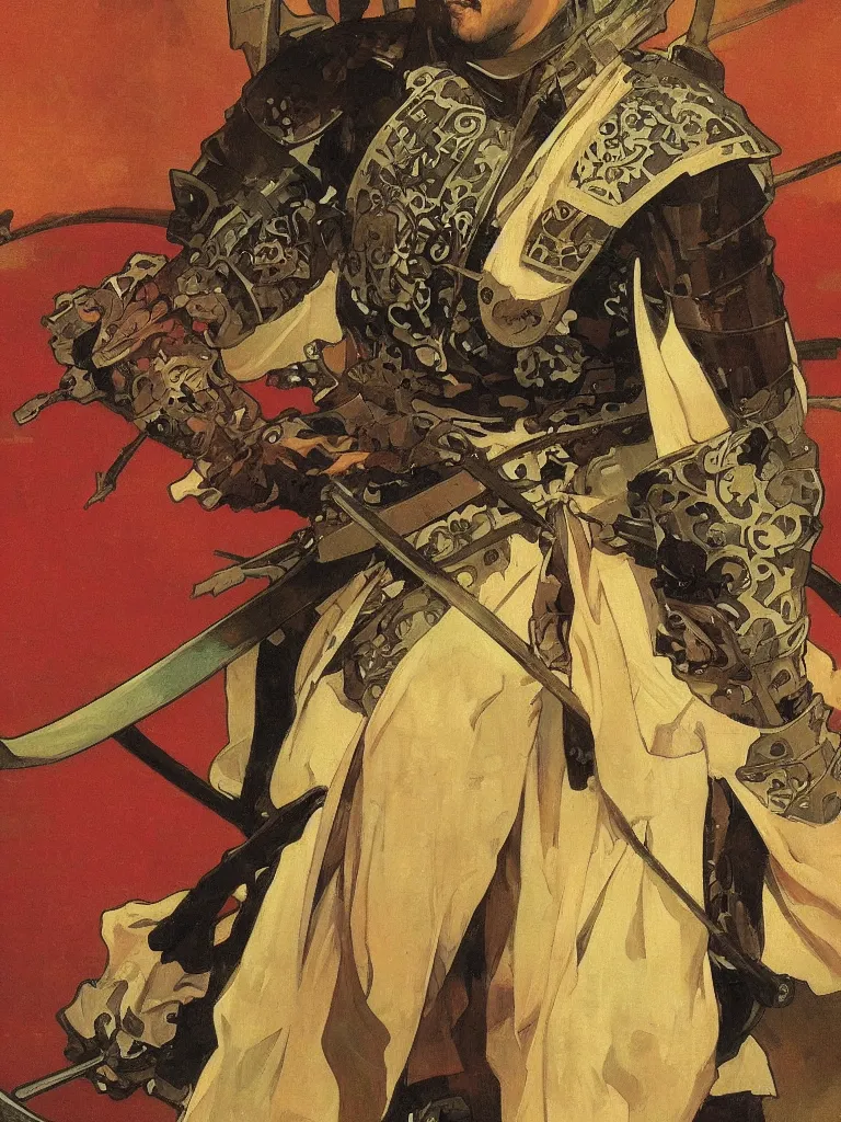 Image similar to close up of a samurai in full armor, by fiona staples, alphonse mucha, greg manchess