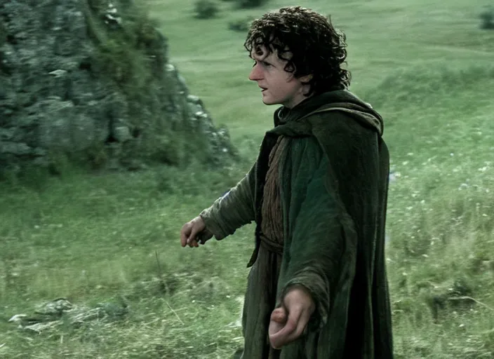 Image similar to film still of bernie sanders as frodo in lord of the rings movie, 8 k