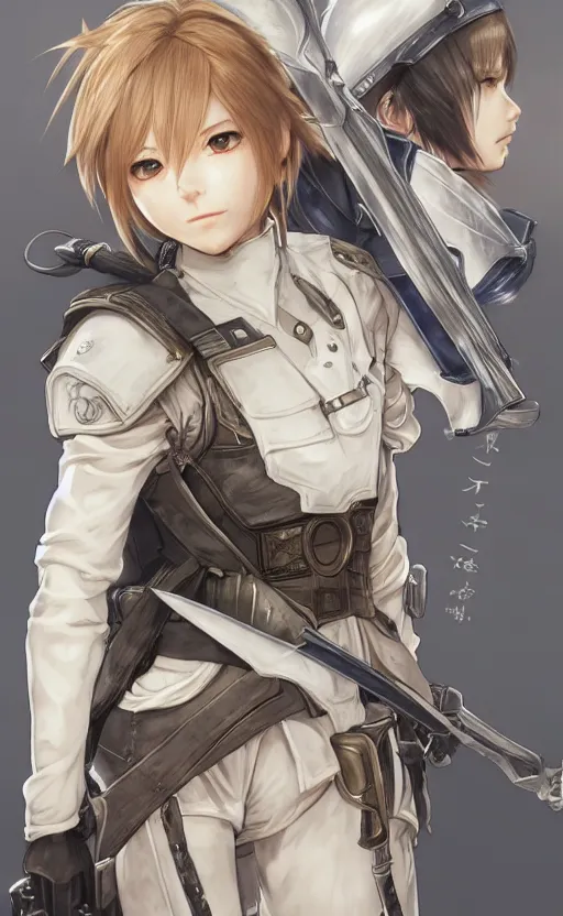 Image similar to final fantasy 1 0 infantry girl, anime style, short hair, hair down, symmetrical facial features, from arknights, hyper realistic, 4 k, rule of thirds, extreme detail, detailed drawing, artstation, paladin armor, by alphonse mucha, greg rutkowski, sharp focus, backlit