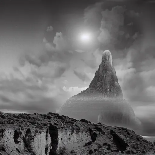 Image similar to the new age, black and white matte painting