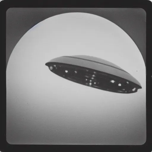 Prompt: alien spacecraft seen from airplane passenger window,real Polaroid photo