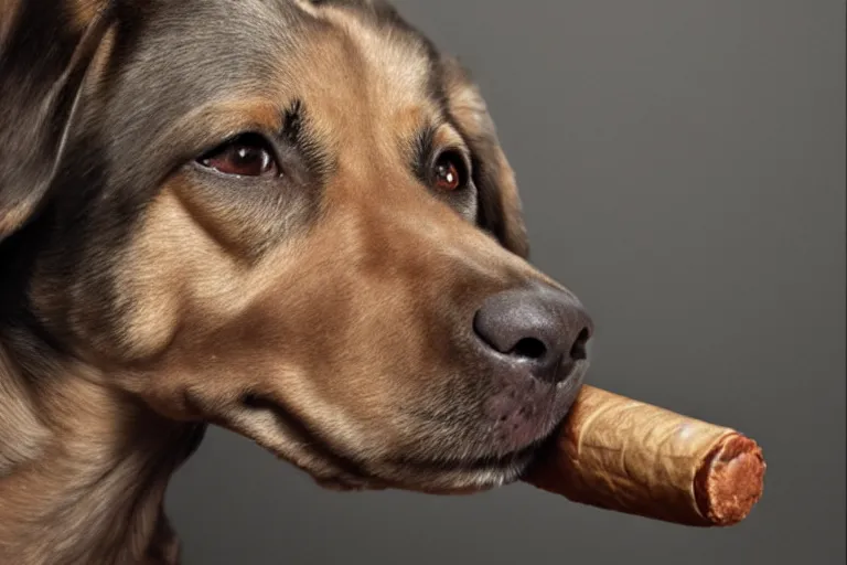 Image similar to ultra realistic photo of a dog smoking a cigar, photorealistic, 8 k, hd