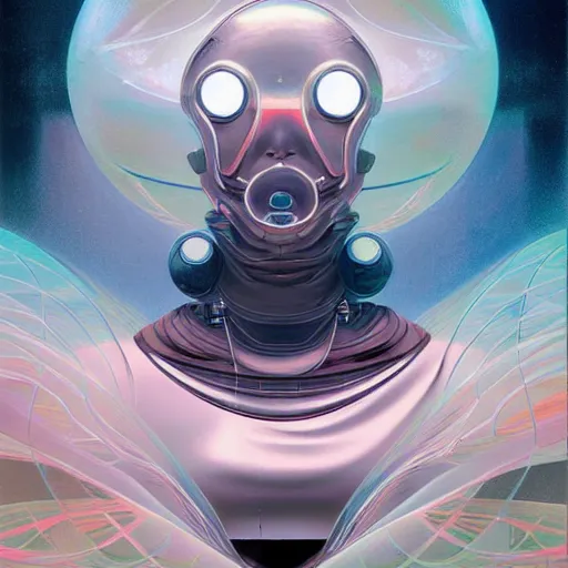 Image similar to scifi futurism automaton minimalism chrome by peter mohrbacher art Hajime Sorayama airbrush hyperrealism model abstract shatter fragments cubism futurism pastel blue soft flat minimal minimalism portrait face jackson pollock ukiyo-e lithograph mark ruthko swirl escape noise shimmer glow paint