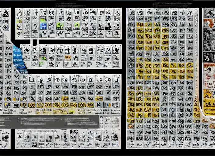 Image similar to Poster of a crazy periodic table from a different universe in the style of portal2, digital art, astonishing great details, award winning, high res