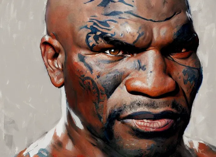 Image similar to a highly detailed beautiful portrait of mike tyson as kratos, by gregory manchess, james gurney, james jean