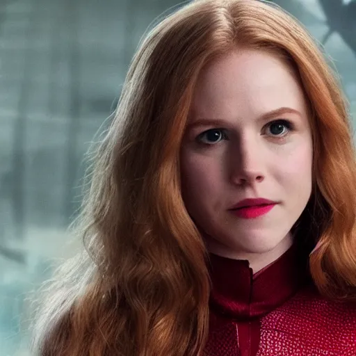 Image similar to Erin Moriarty as Wanda, Wanda Vision, Scarlet Witch, Cinema, 4K, Marvel Universe