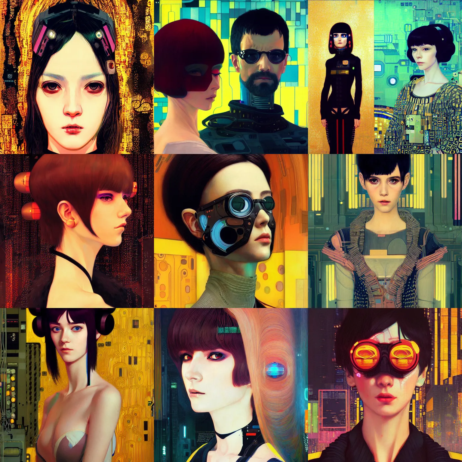 Image similar to A cyberpunk portrait painted by Ilya Kuvshinov and Gustav Klimt