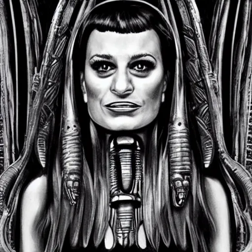 Prompt: lea michele in the style of h r giger, lea michele as supreme dictator of the united states of america