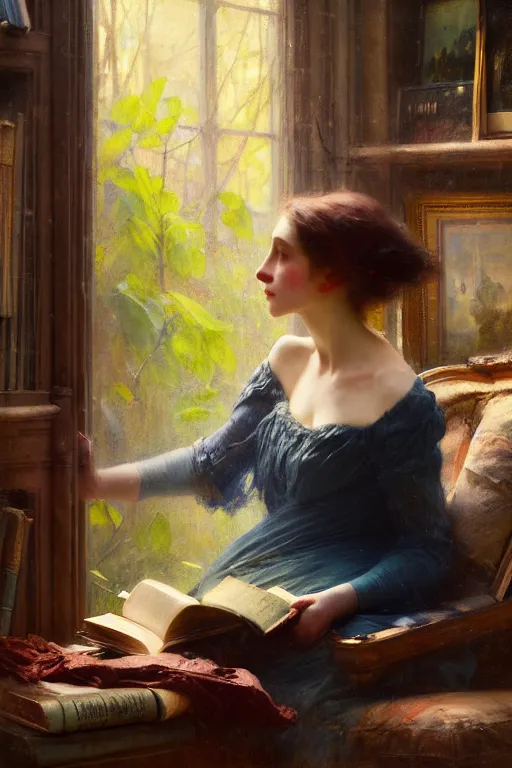 Image similar to soft colorsphotograph imax and solomon joseph solomon and richard schmid and jeremy lipking victorian loose genre loose painting book shop interior full of books disney