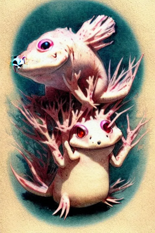 Prompt: ( ( ( ( ( axolotl pokemon. muted colors. ) ) ) ) ) by jean - baptiste monge!!!!!!!!!!!!!!!!!!!!!!!!!!!