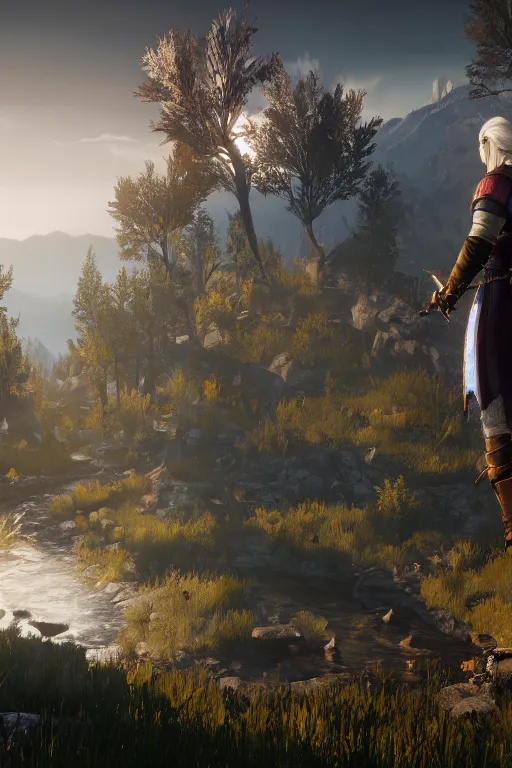 Image similar to witcher 3 ciri and geralt opening a portal to middle - earth, 8 k, highly detailed, unreal engine