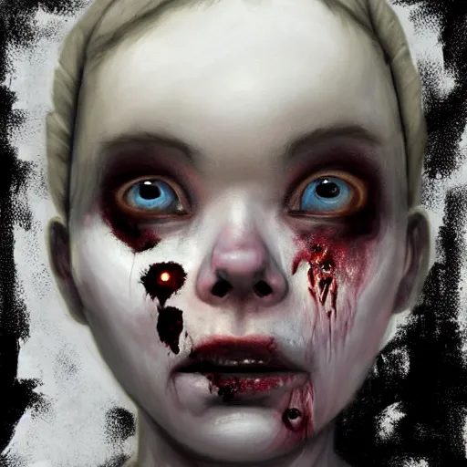 Prompt: head portrait of fresh faced young adult sugarcubes bjork as a zombie, 7 days to die zombie, gritty background, fine art, award winning, intricate, elegant, sharp focus, cinematic lighting, digital painting, 8 k concept art, art by michael hussar, art by brom, art by guweiz and z. w. gu, 8 k