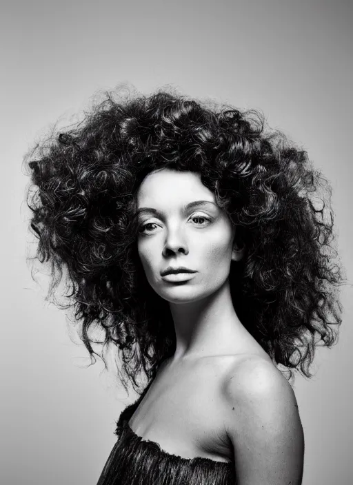 Prompt: a portrait of a woman by justin ridler, big curly hair