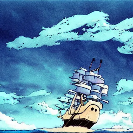 Image similar to ghosts pirate ship underwater by studio ghibli, movie still