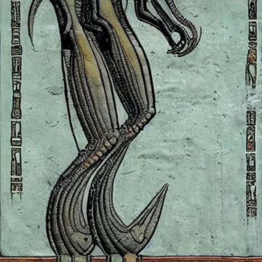 Image similar to ancient egyptian art of xenomorph giger alien