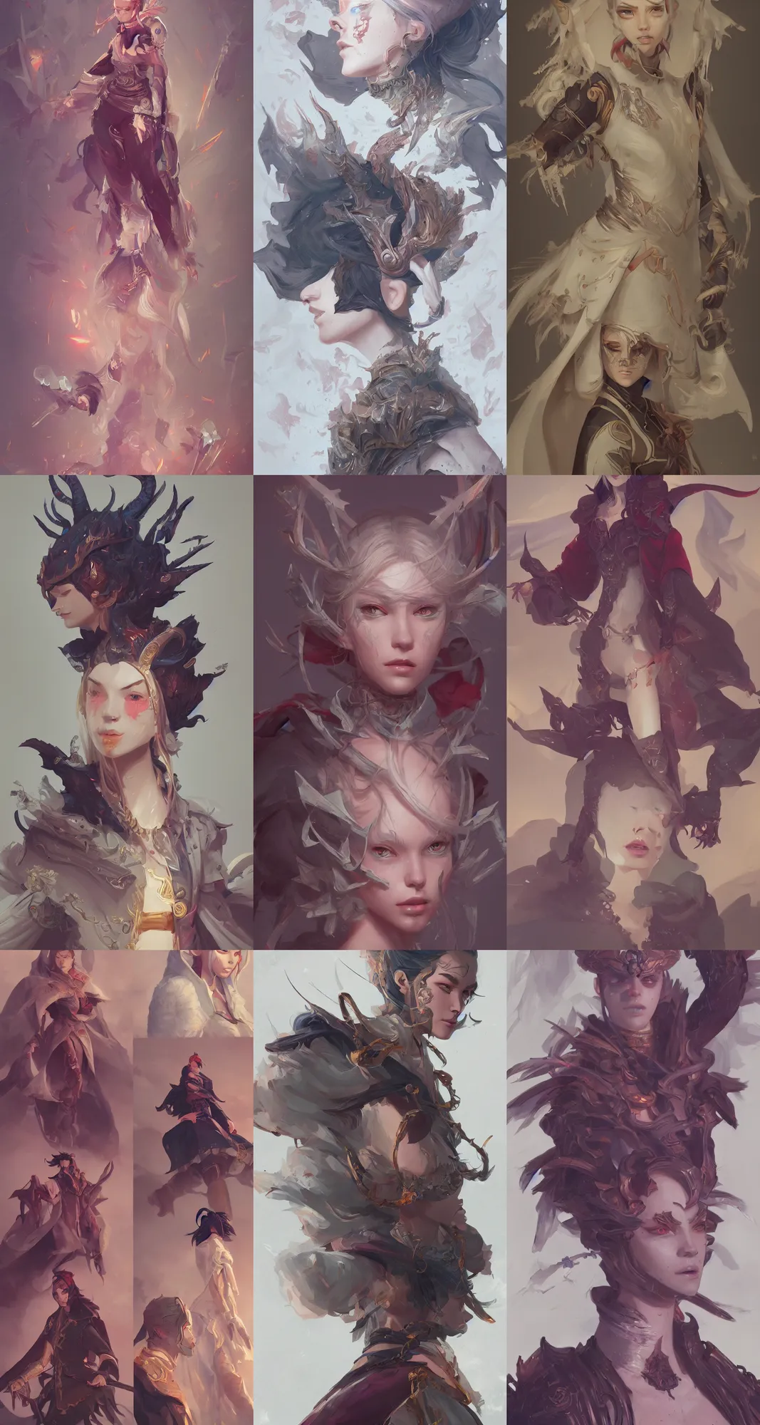 Prompt: highly detailed paintings of character concept and fashion art spot illustrations from the arcane and dragon prince crossover, hyper detailed, digital art, trending on artstation, cinematic lighting, studio quality, smooth, sharp details, in the style of nixeu and fenghua zhong.