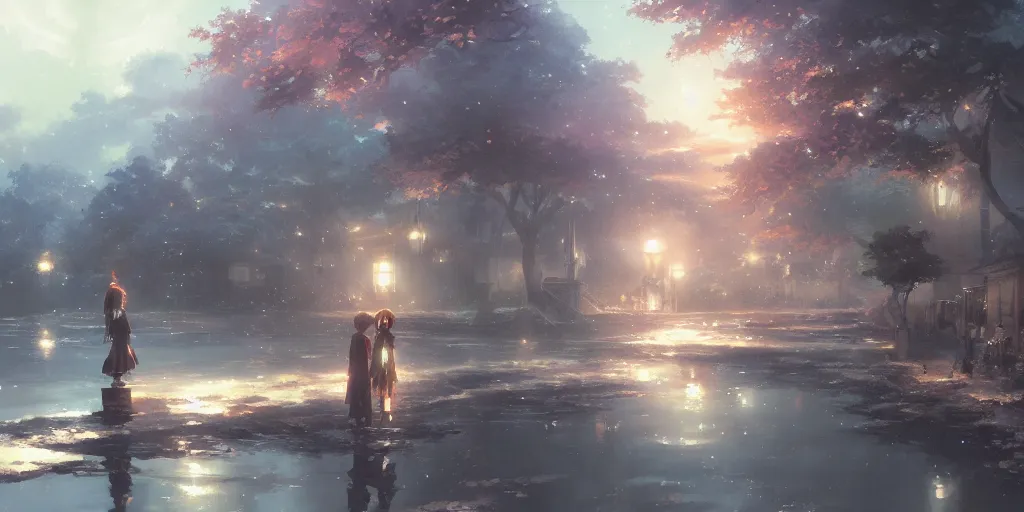 Image similar to anime kyoto animation key by greg rutkowski night