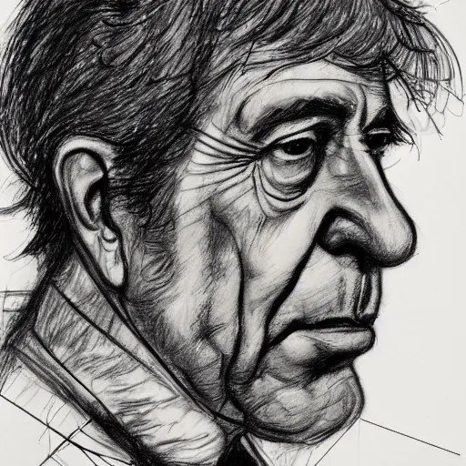 Image similar to a realistic yet scraggly portrait sketch of the side profile of a stern and sophisticated leonard cohen, trending on artstation, intricate details, in the style of frank auerbach, in the style of sergio aragones, in the style of martin ansin, in the style of david aja, in the style of mattias adolfsson