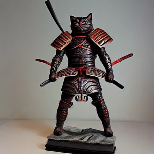 Prompt: cat warrior statue in samurai insect armor, realistic painting.