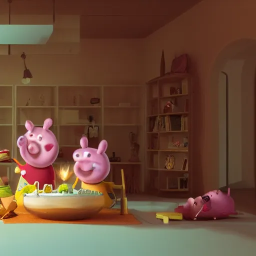 Image similar to blender, octane render, jaime troiti lopez, vitorugo, carlos ortega elizalde, ahmad merheb, peppa pig