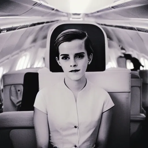 Image similar to emma watson, flight attendant, award winning, kodak ektachrome expired blue tint,