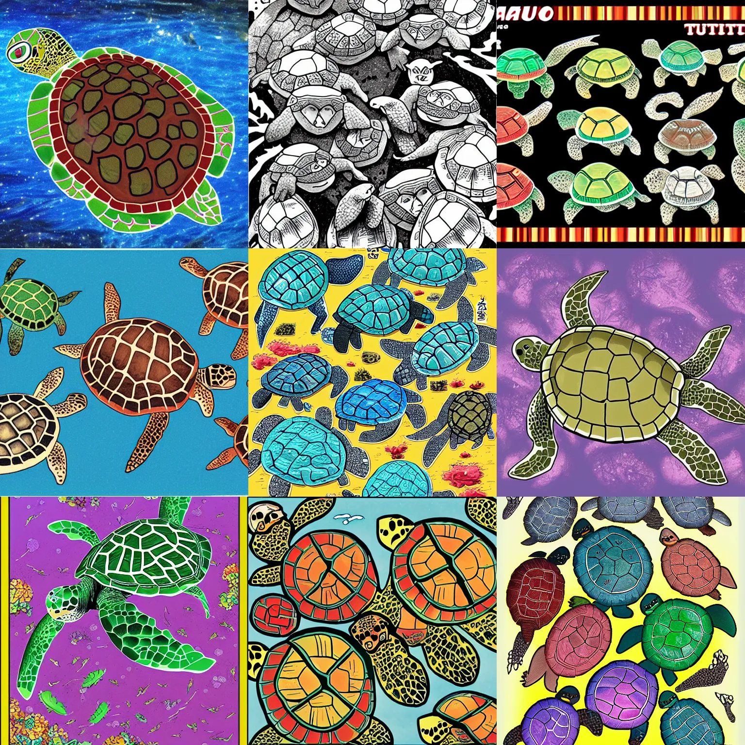 Prompt: image of manga turtles