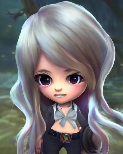 Image similar to katelynn mini cute style, highly detailed, rendered, ray - tracing, cgi animated, 3 d demo reel avatar, style of maple story, maple story gun girl, katelynn from league of legends chibi, perfect eyes, realistic human eyes