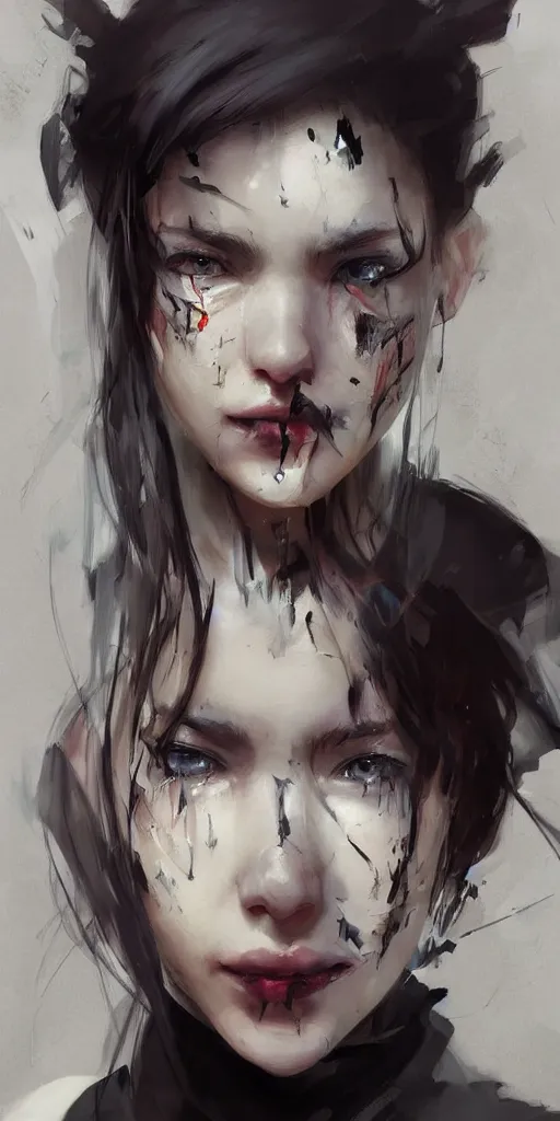 Prompt: a beautiful!!! digital painting of a crying woman with her black eyeliner being ruined, by mandy jurgens, dang my linh, yoji shinkawa, trending on artstation