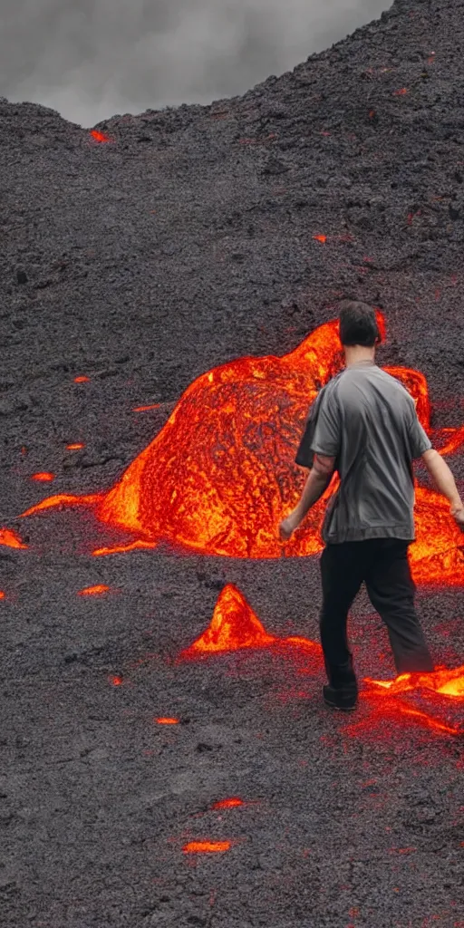 Prompt: a man walking in ((((lava))))