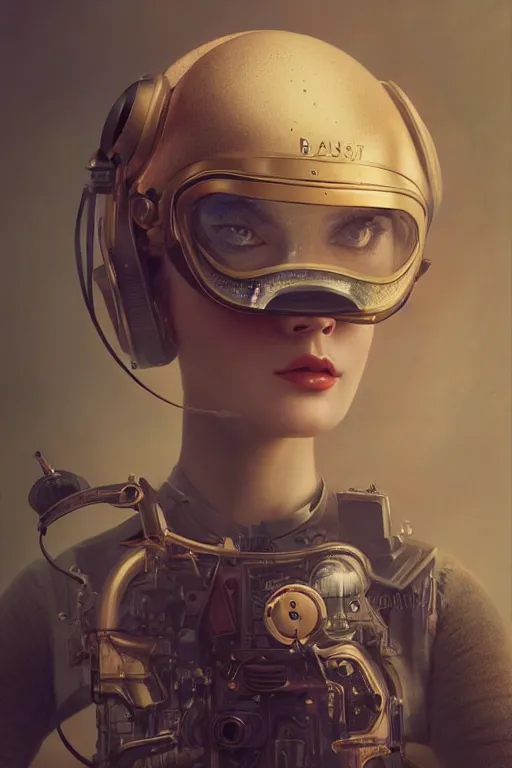 Image similar to a beautiful ultradetailed vintage photo of a woman wearing a futuristic vr helmet, by tom bagshaw and anna dittman, portrait, 2 4 mm lens, golden ratio composition, detailed face, studio photography, very detailed, humanoids, interconnected, artstation, 8 k, highly coherent