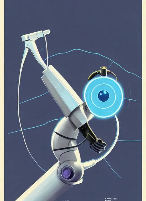 Image similar to poster artwork by Michael Whelan and Tomer Hanuka, of a product poster of the Portal Gun, from the game Portal 2, from Valve, Aperture Science, clean