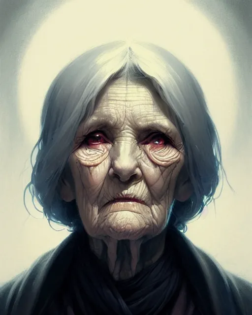 Image similar to a female necromancer old woman | | elderly - face, wrinkled face, realistic shaded perfect face, fine details. anime. realistic shaded lighting poster by greg rutkowski, magali villeneuve, artgerm, jeremy lipkin and michael garmash and rob rey