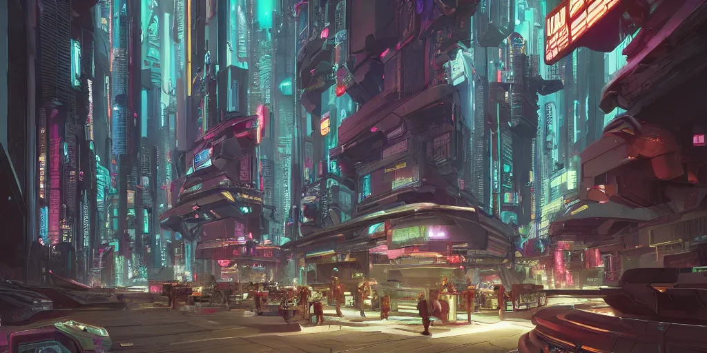 Image similar to an awesome and stunning cyberpunk future bio coffee station storefront bridging two dark epic towers, 4k, octane render, concept art, sharp detail, by josan gonzalez, bladerunner, moebius, syd mead