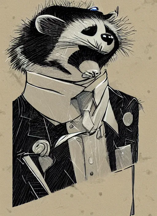 Image similar to an illustration portrait of an anthropomorphic raccoon mob boss, by victo ngai, by stephen gammell, by george ault, in the style of animal crossing, artstation