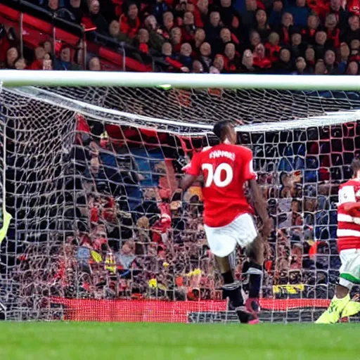 Prompt: TV's Roy Kent scoring a goal for for Manchester United in 2019