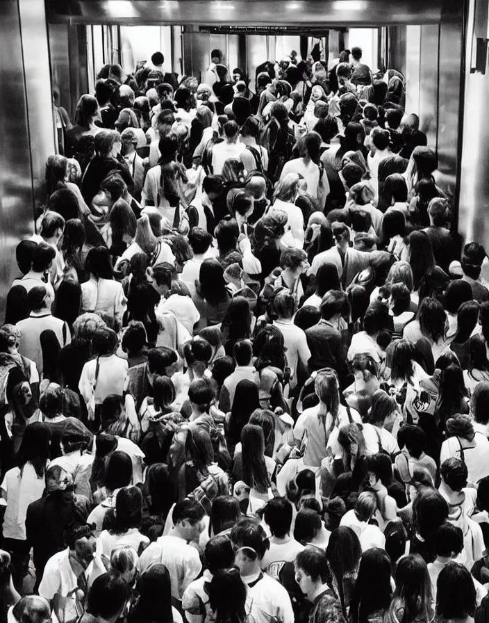 Image similar to “ elevator, crowded full of people ”