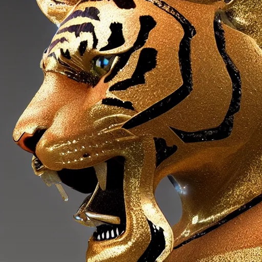 Prompt: an intricate statue of a tiger made of precious metals and stones by the most talented jeweler, unreal engine 5