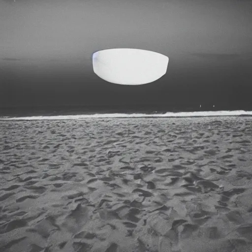 Prompt: “A UFO at the beach, dreamcore aesthetic, taken with a Pentax K1000, Expired Burned Film from 1930s, Softbox Lighting, 85mm Lens”