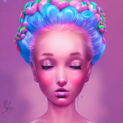 Prompt: the cotton candy kiss of transcendental bliss, 🍭🍬 in the style of pascal blanche from artstation, digital art
