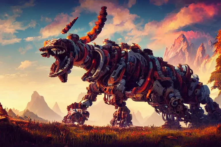 Image similar to tremortusk machine mecanical creature robot of horizon forbidden west horizon zero dawn radiating a glowing aura global illumination ray tracing hdr fanart arstation by ian pesty and alena aenami artworks in 4 k