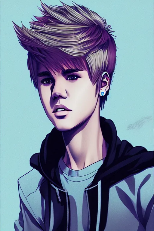 Image similar to justin bieber, manga cover art, detailed color portrait, artstation trending, 8 k, greg rutkowski