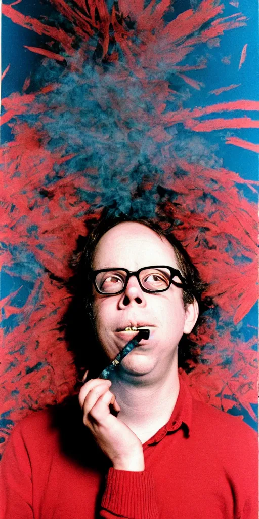 Prompt: award winning photo of todd solondz smoking weed, vivid colors, happy, symmetrical face, beautiful eyes, studio lighting, wide shot art by Sally Mann & Arnold Newman