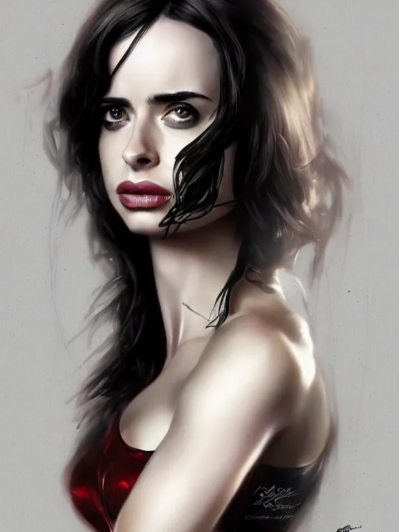 Prompt: krysten ritter as the black widow, digital painting, extremely detailed, 4 k, intricate, brush strokes, mark arian, artgerm, bastien lecouffe - deharme