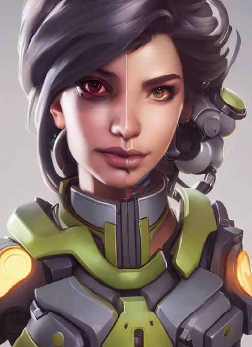 Image similar to character portrait of a fusion of Bastion from Overwatch and Ana from Overwatch by ArtGerm and Tom Bagshaw, 4k, highly detailed, cinematic lighting, characters merged