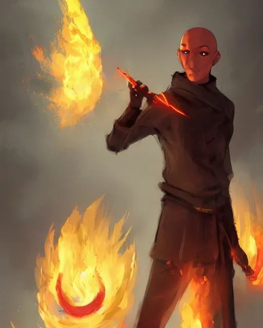 Prompt: [ [ [ [ [ [ squidward ] ] ] ] ] wearing fire nation clothing and practicing firebending outside at susnset, [ [ [ [ [ [ greg rutkowski ] ] ] ] ] ]