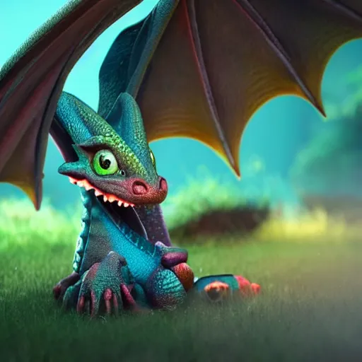 Image similar to adorable baby dragon, beautiful, colorful, cute, big eyes, rendered in octane, unreal engine