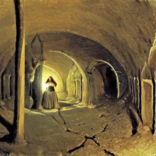 Image similar to tzar and tzarina are killed with magic happens in an underground celler, levitan, russia