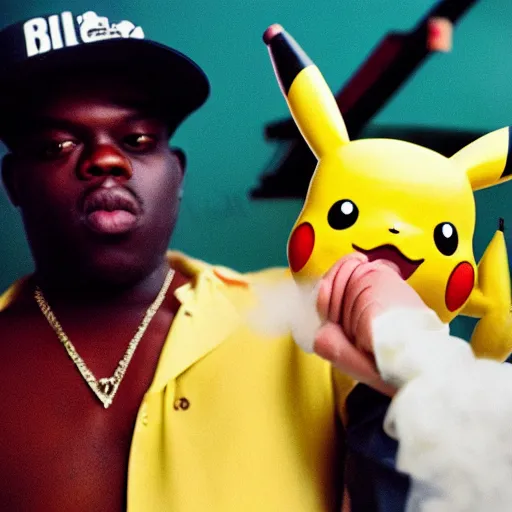 Pikachu smoking a fat blunt with the notorious BIG,, Stable Diffusion