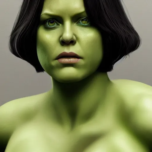 Prompt: full figure shot, gwendoline christie as she - hulk, photorealistic, highly detailed, trending on artstation, octane rendering