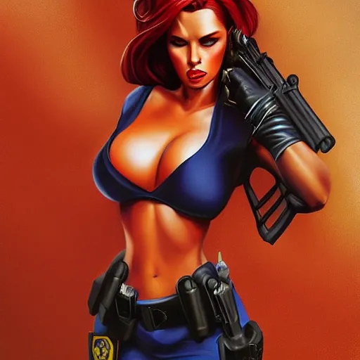 Image similar to jessica rabbit dressed as swat police officer, highly detailed portrait, digital painting, by julie bell, artgerm, ilya kuvshinov